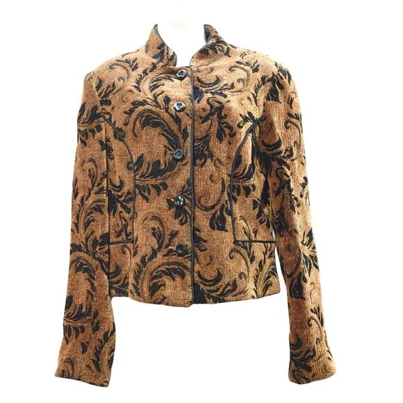 Onna Wear Tapestry Baroque Jacket Button Up Paisley Floral Brown Black Womens L - Picture 1 of 6